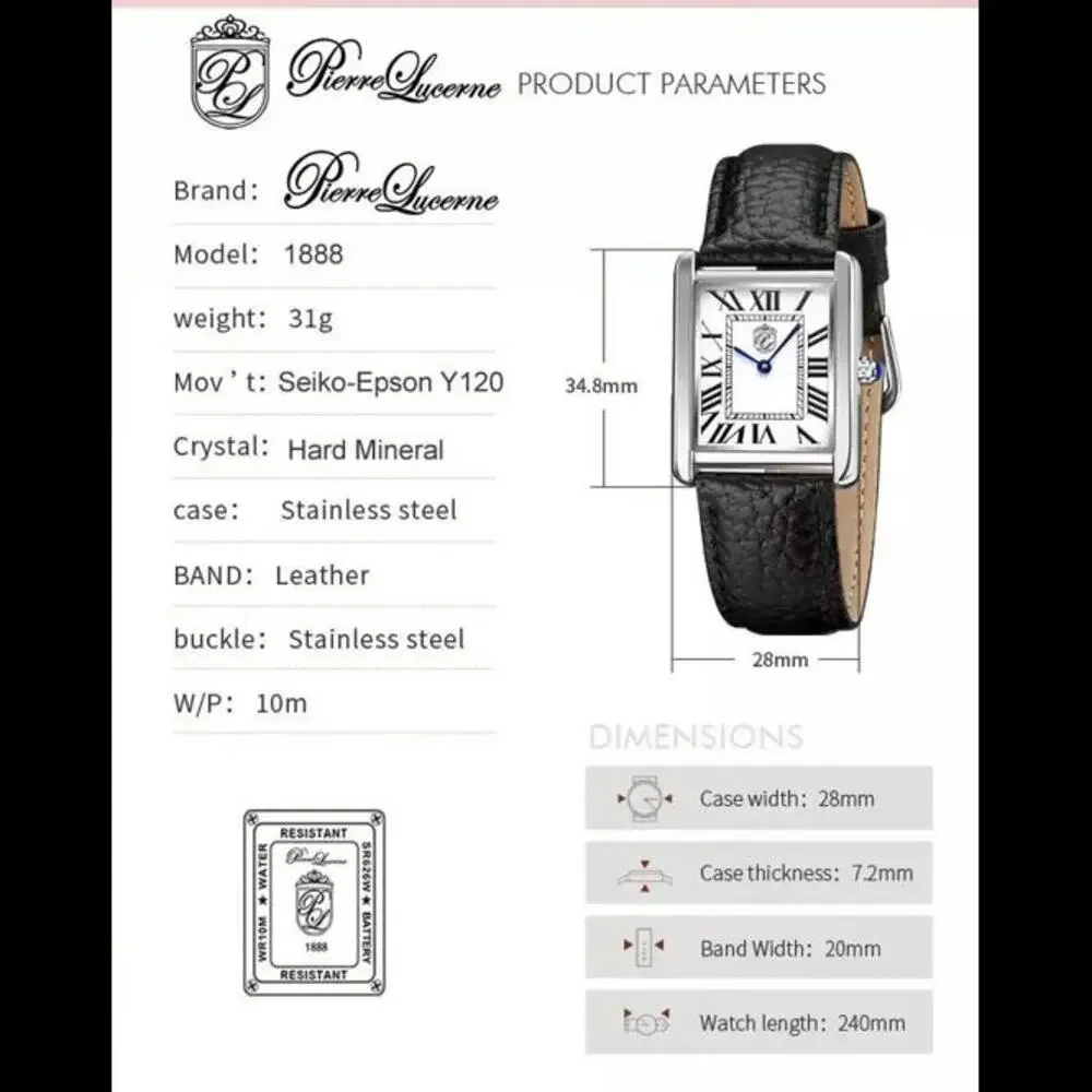 💁🏽‍♂️ NEW in Gift Box Pierre‎ Lucerne 1888 Tank Swiss Inspired Men's Watch